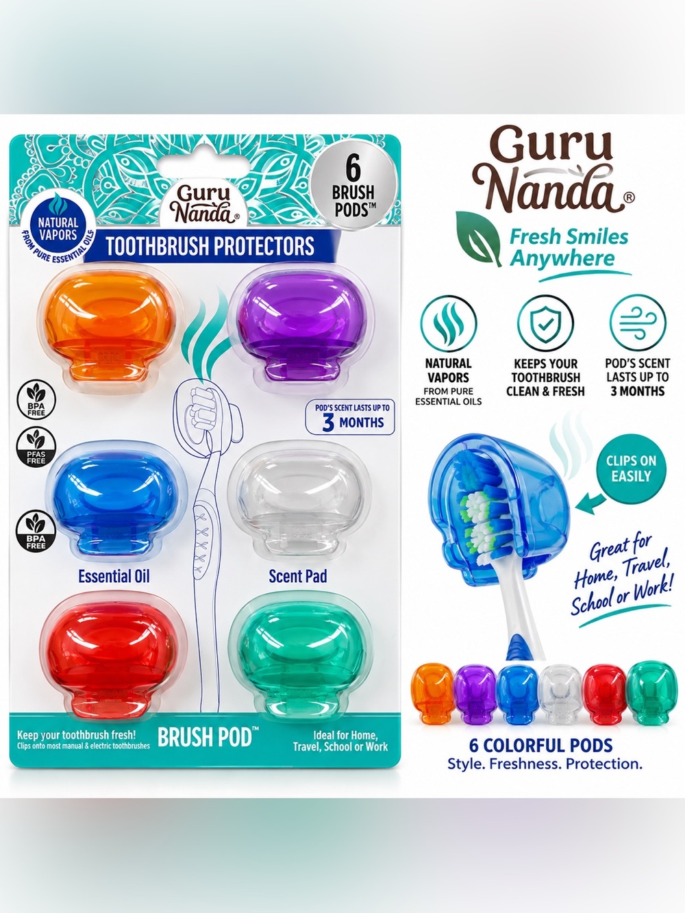 Kids Toothbrush Protectors - Assorted Colors (6 Pack)